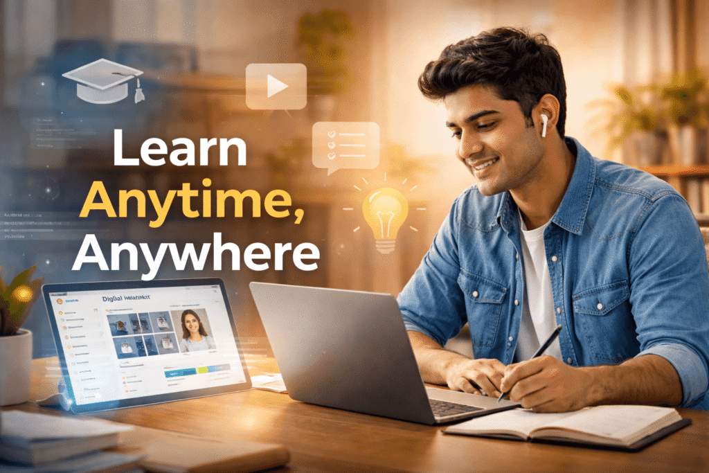 student learning skills online through digital platforms and courses