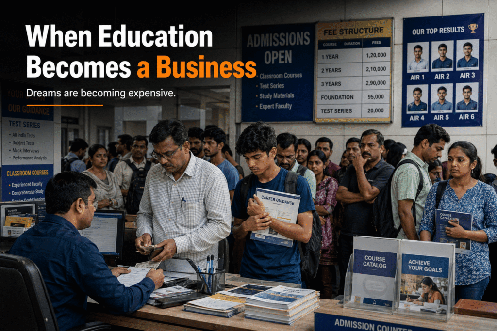 Indian parents and students struggling with expensive coaching class fees