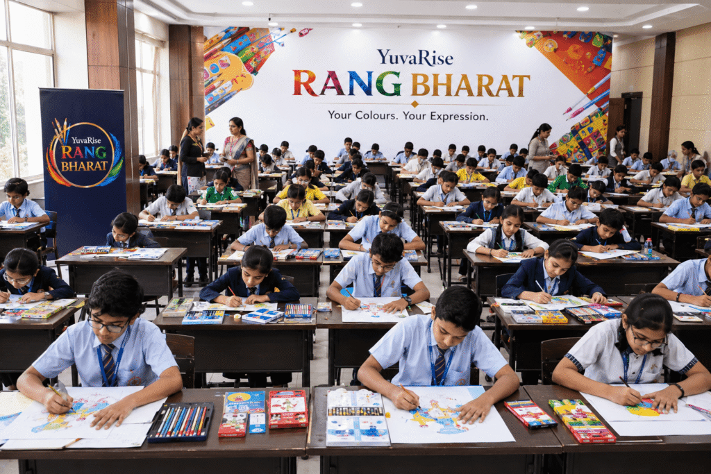 Students participating in YuvaRise Rang Bharat, state level art campaign