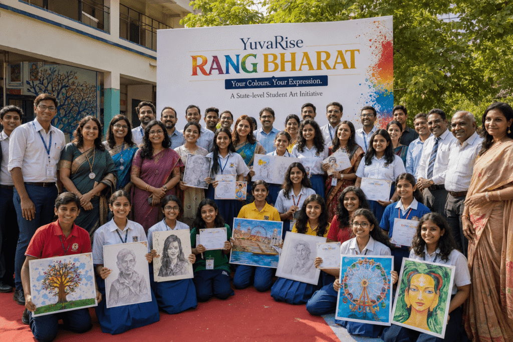 Students, parents, teachers and schools supporting YuvaRise Rang Bharat Drawing Competition in Maharashtra