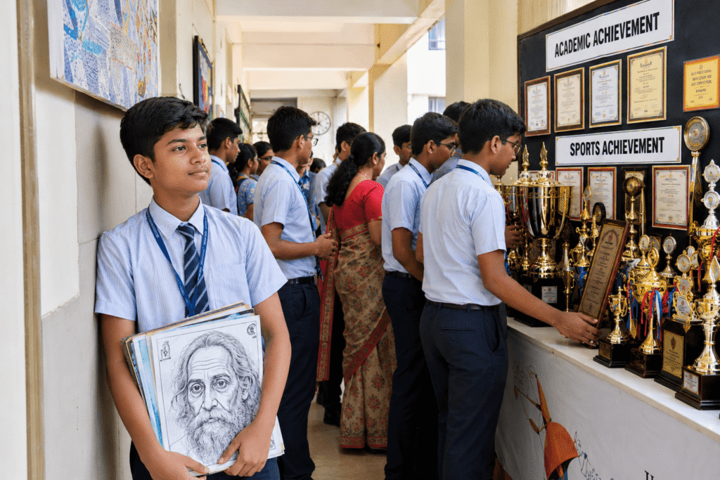 Talented school student showcasing artwork during a Drawing Competition and creative learning activity